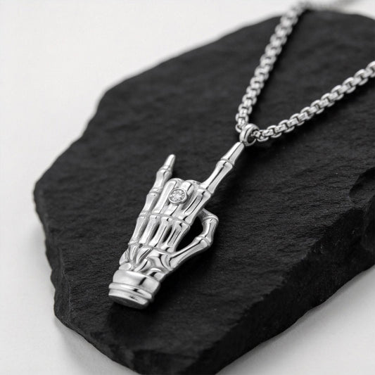 Kemstone Stainless Steel Skeleton Hand Pendant Necklace for Men Punk Style PN-2274