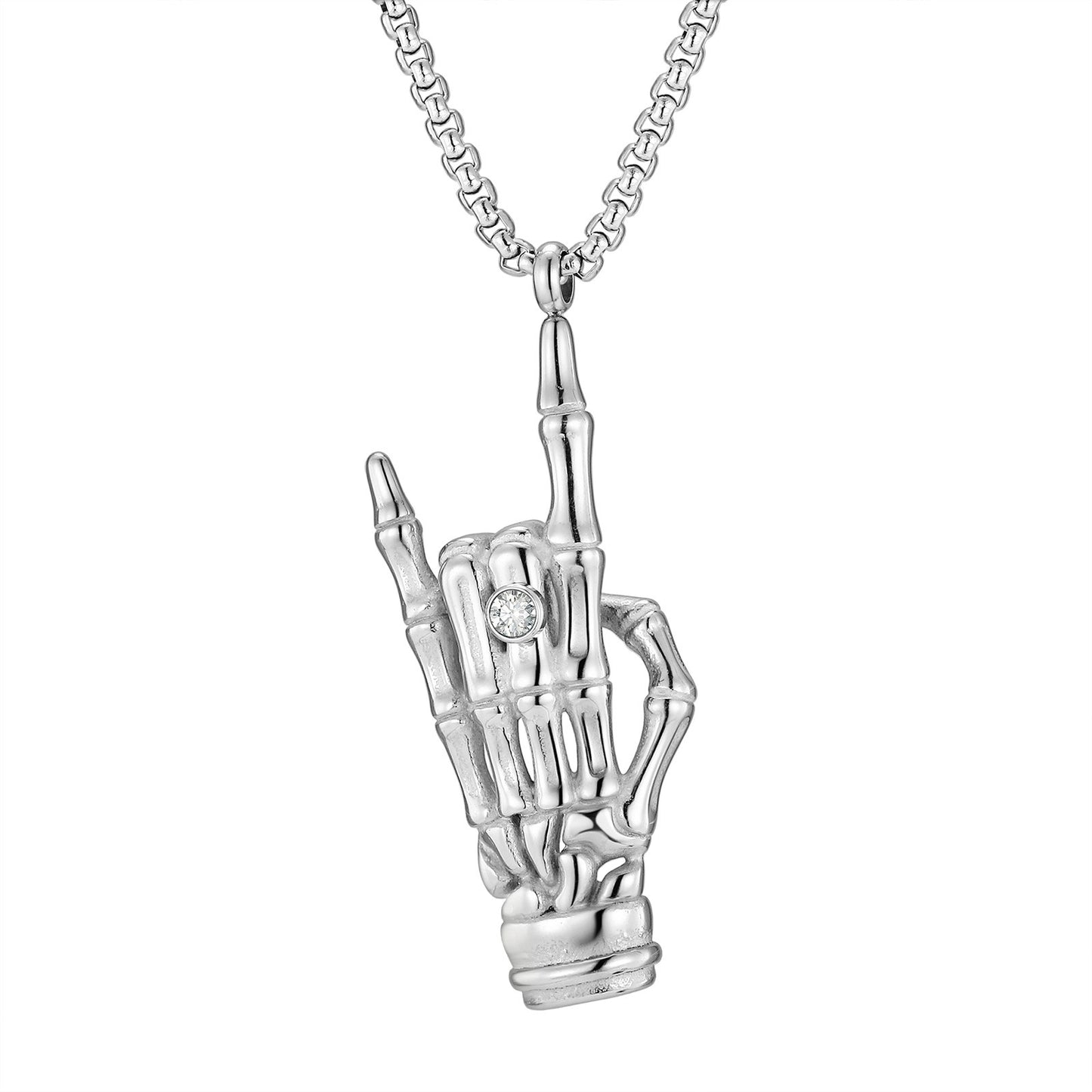 Kemstone Stainless Steel Skeleton Hand Pendant Necklace for Men Punk Style PN-2274