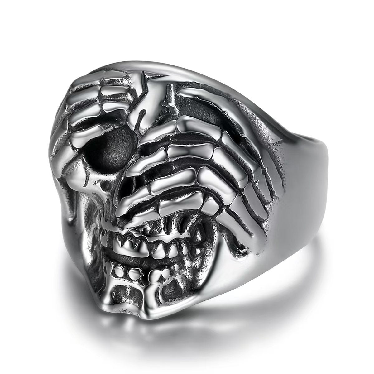 Kemstone Skeleton Hand Skull Ring for Men Stainless Steel Gothic Vintage TR0534