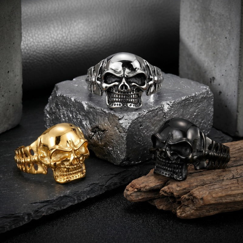 Kemston Titanium Steel 3D Skull Cuff Bracelet for Men Gothic Biker KB36415-D