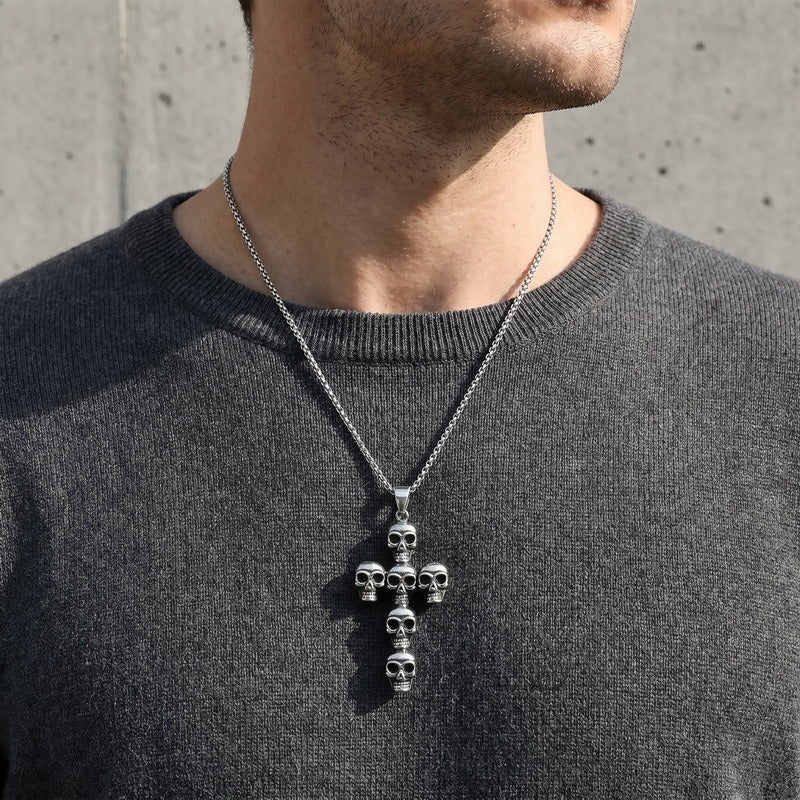 Kemstone Stainless Steel Gothic Skull Cross Pendant Necklace for Men Punk KP118631-LU