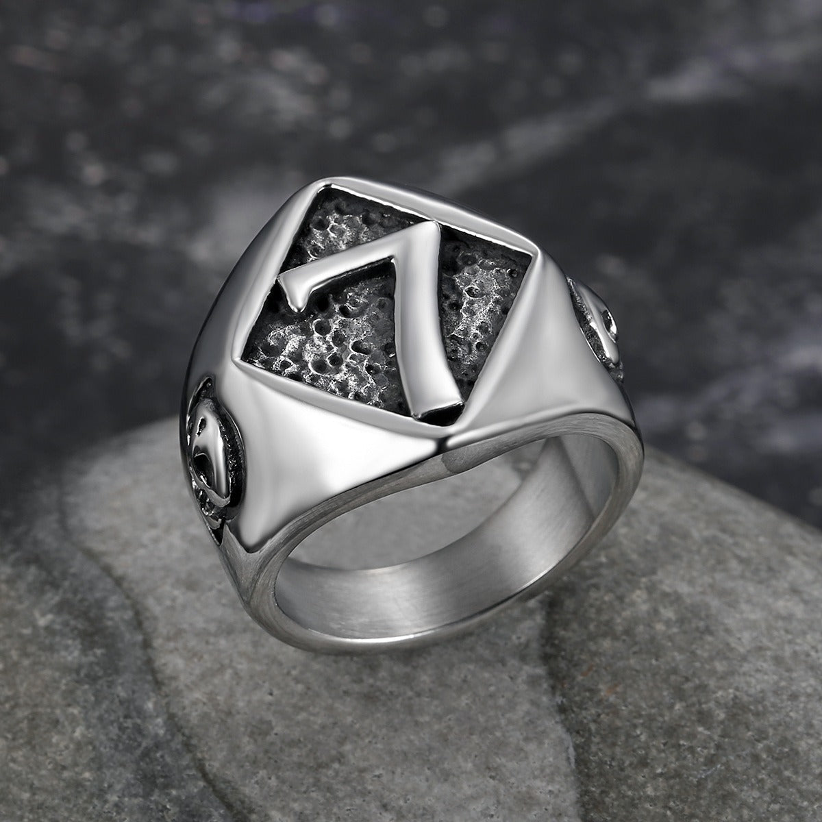 Kemstone Stainless Steel Skull Signet Ring for Men Number 7 Vintage Gothic TR0466