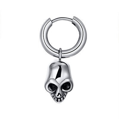 Kemstone Men’s Stainless Steel Skull Hoop Earring – Silver EH-313