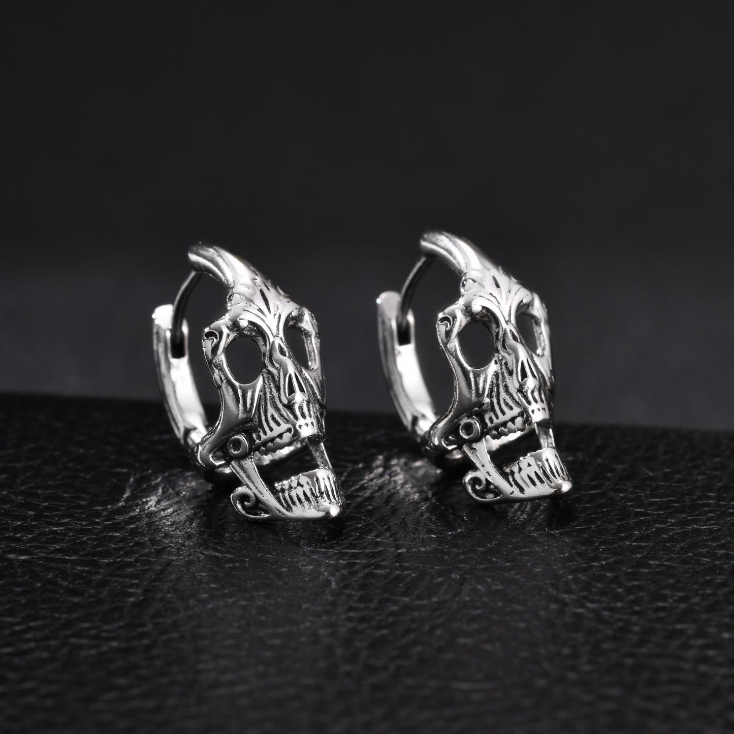 Kemstone Stainless Steel Skull Hoop Earring for Men Gothic Punk Ear Jewelry EH-890