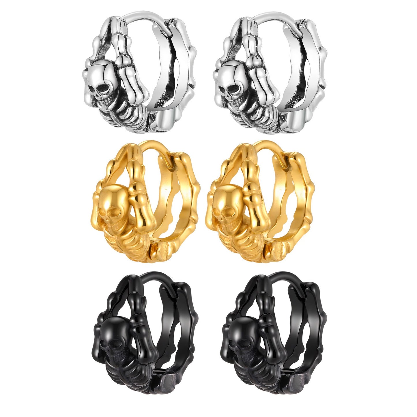 Kemstone Skull Huggie Earrings Stainless Steel Small Hoops for Men & Women EH-750