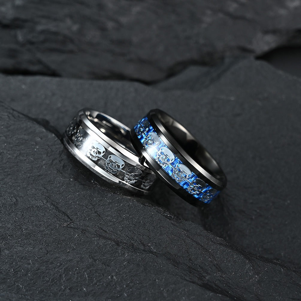 Kemstone  Stainless Steel Carbon Fiber Skull Ring for Men K-R439