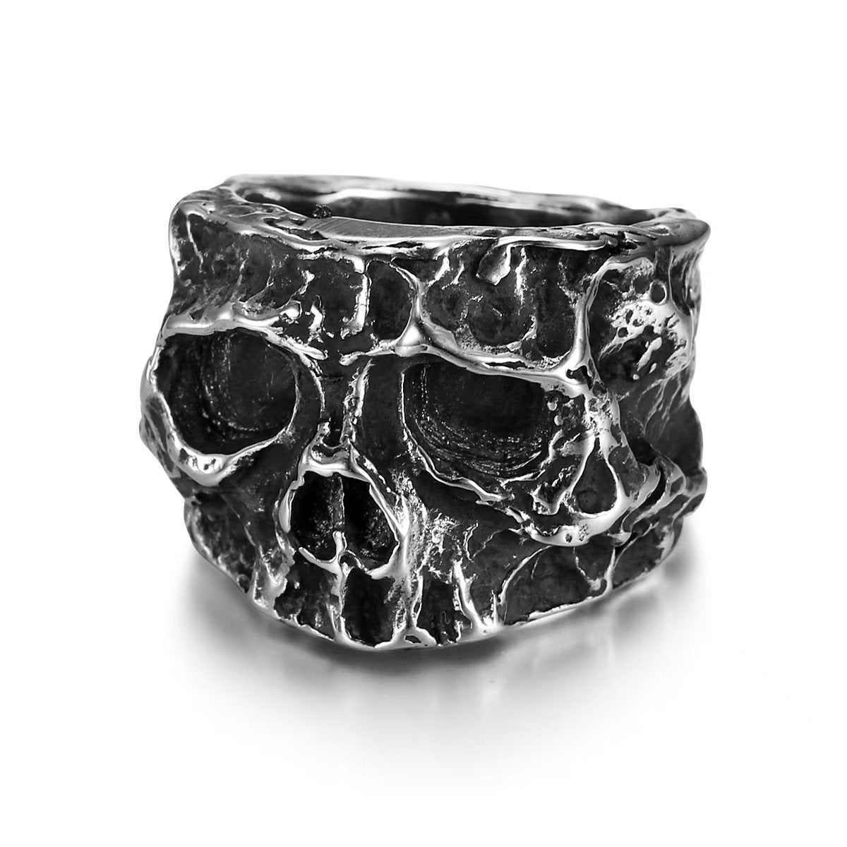 Kemstone Textured Skull Ring for Men Stainless Steel Wide Band TR0502