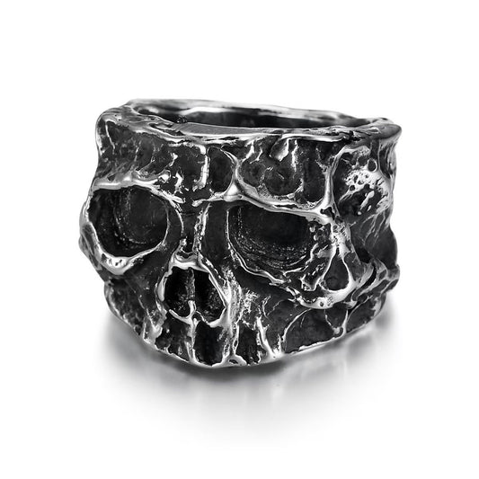 Kemstone Textured Skull Ring for Men Stainless Steel Wide Band TR0502