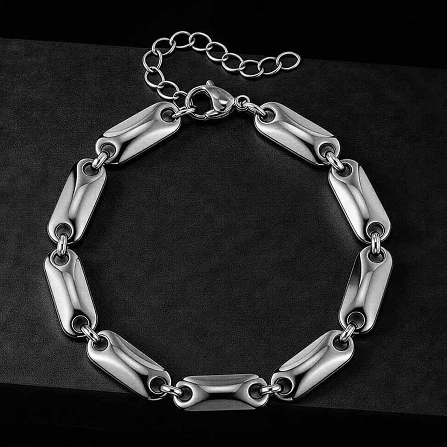 Kemstone Men’s Stainless Steel Bracelet – Smooth Bar Link Chain BR-2764