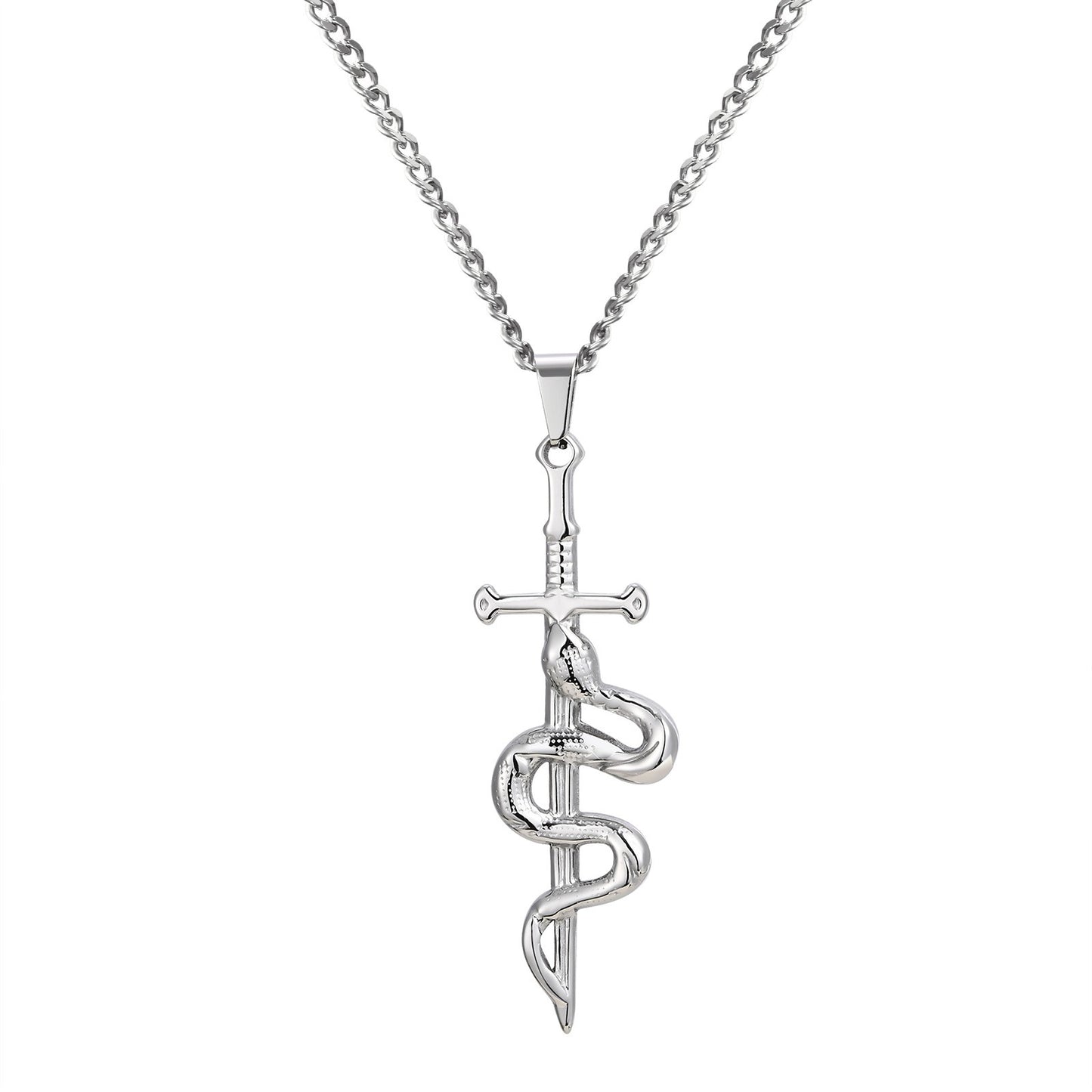 Kemstone Stainless Steel Snake Cross Pendant Necklace – Street Punk Style for Men PN-2183