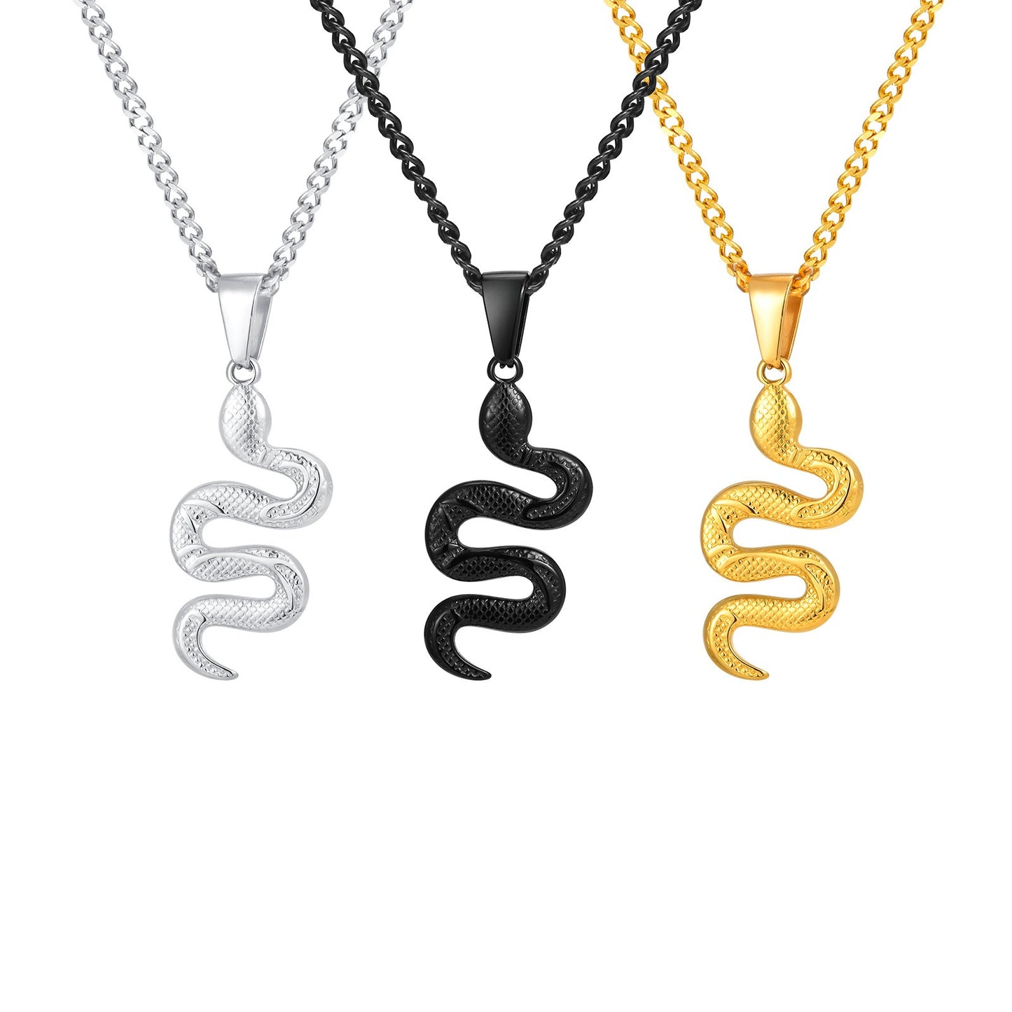 Kemstone Stainless Steel Snake Pendant Necklace – Hip Hop Street Style Chain for Men NC-2221