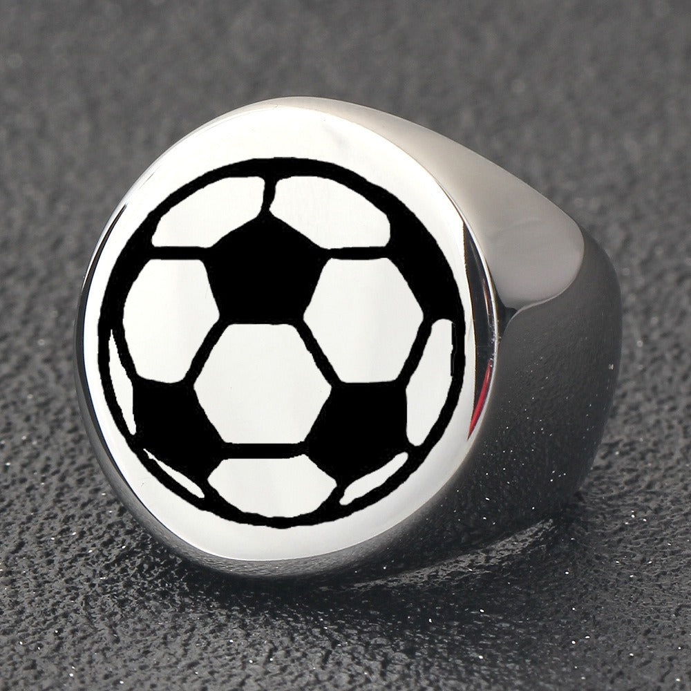 Kemstone Soccer Ball Signet Ring for Men Stainless Steel Silver Gold CG1870