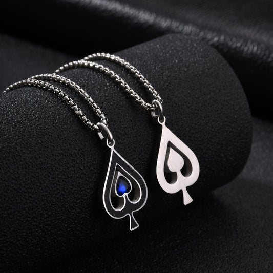 Kemston Spade Ace Symbol Pendant Necklace for Men Stainless Steel Gothic Playing Card PN-2302