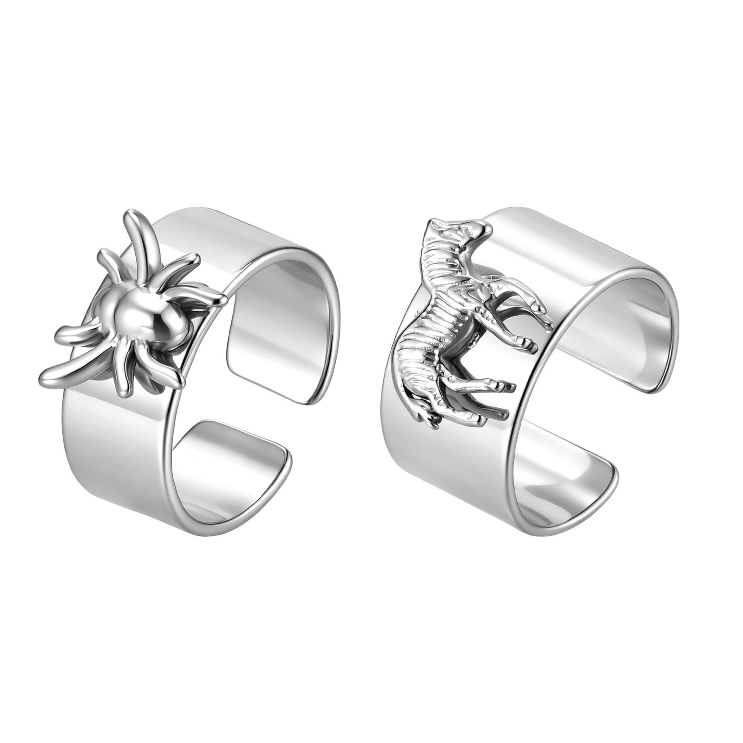 Kemstone Stainless Steel Animal Design Open Ring Spider Horse Vintage Wide Band for Men RC-1015