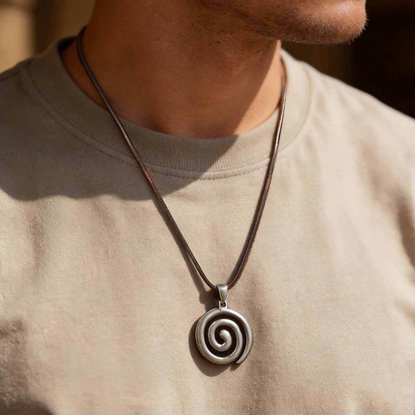 Kemstone Stainless Steel Spiral Pendant Necklace for Men Swirl Design PN-2299