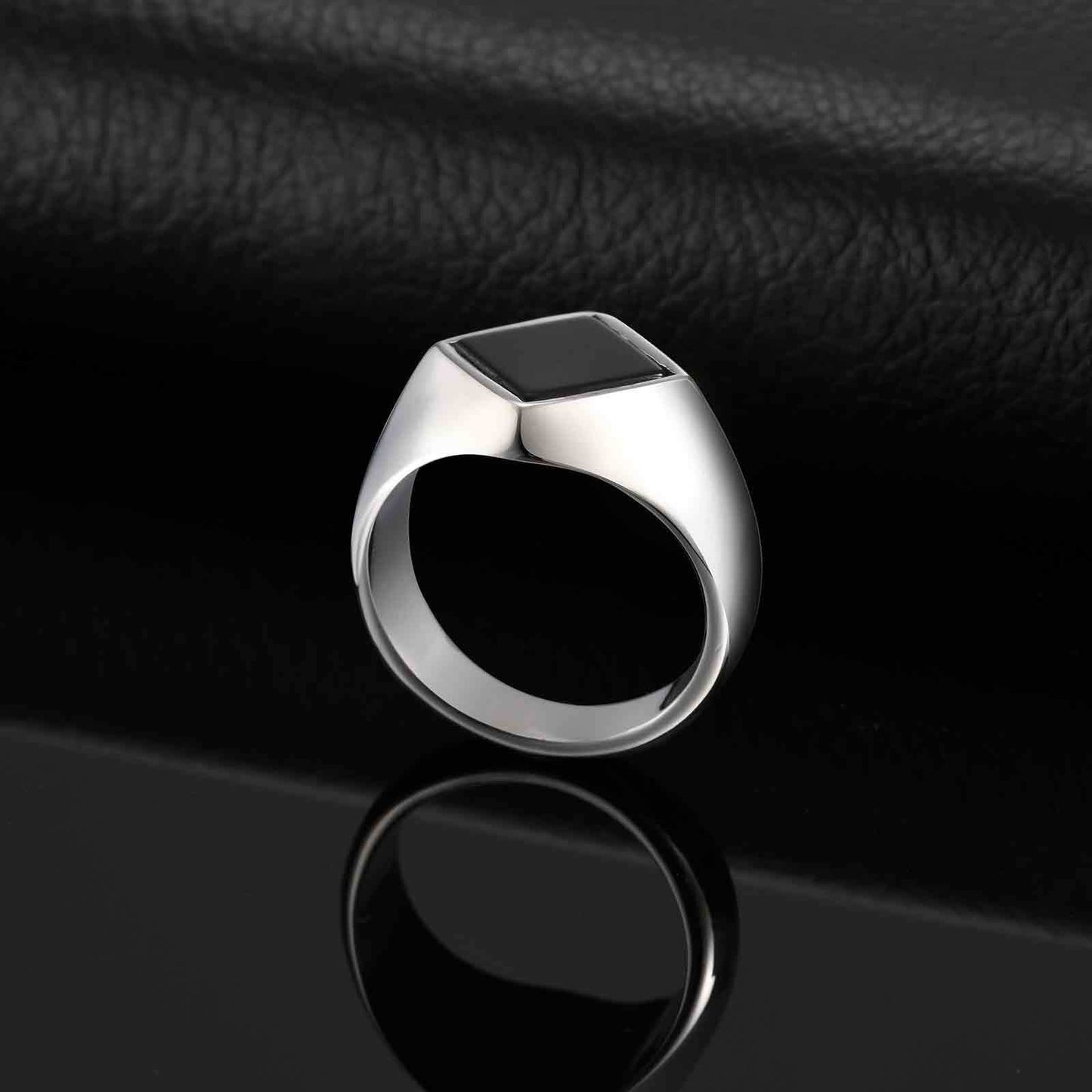 Kemstone Stainless Steel Square Signet Ring – Turquoise & Black Onyx Inlay for Men RC-967