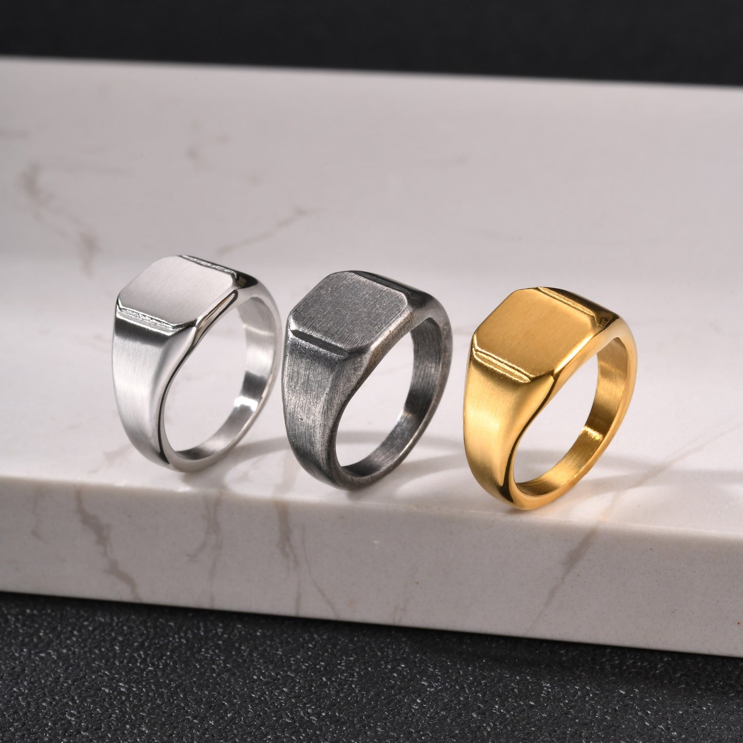Kemstone Square Signet Ring for Men Stainless Steel Brushed Minimalist RC-693