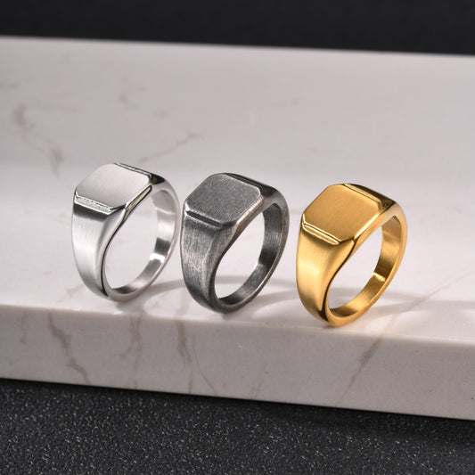 Kemstone Square Signet Ring for Men Stainless Steel Brushed Minimalist RC-693