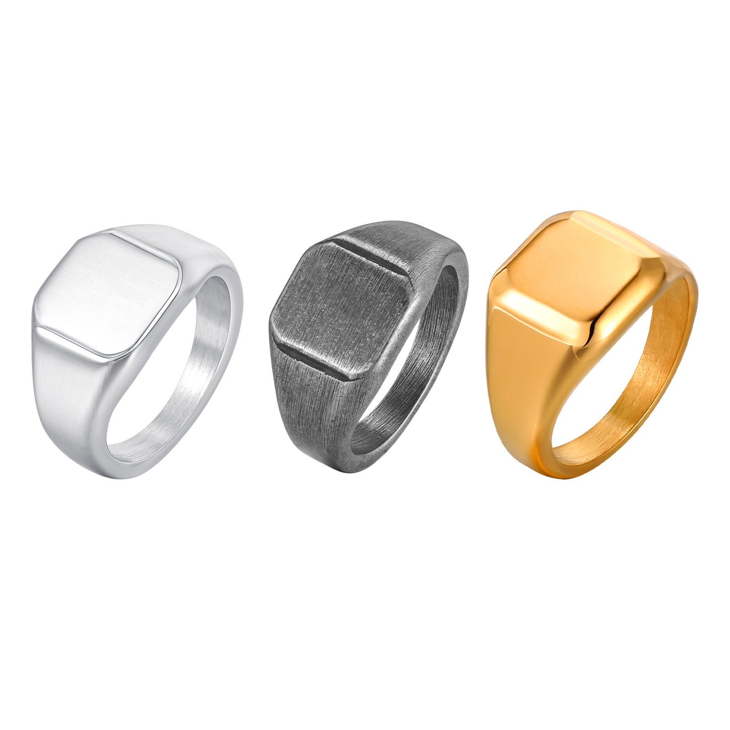 Kemstone Square Signet Ring for Men Stainless Steel Brushed Minimalist RC-693