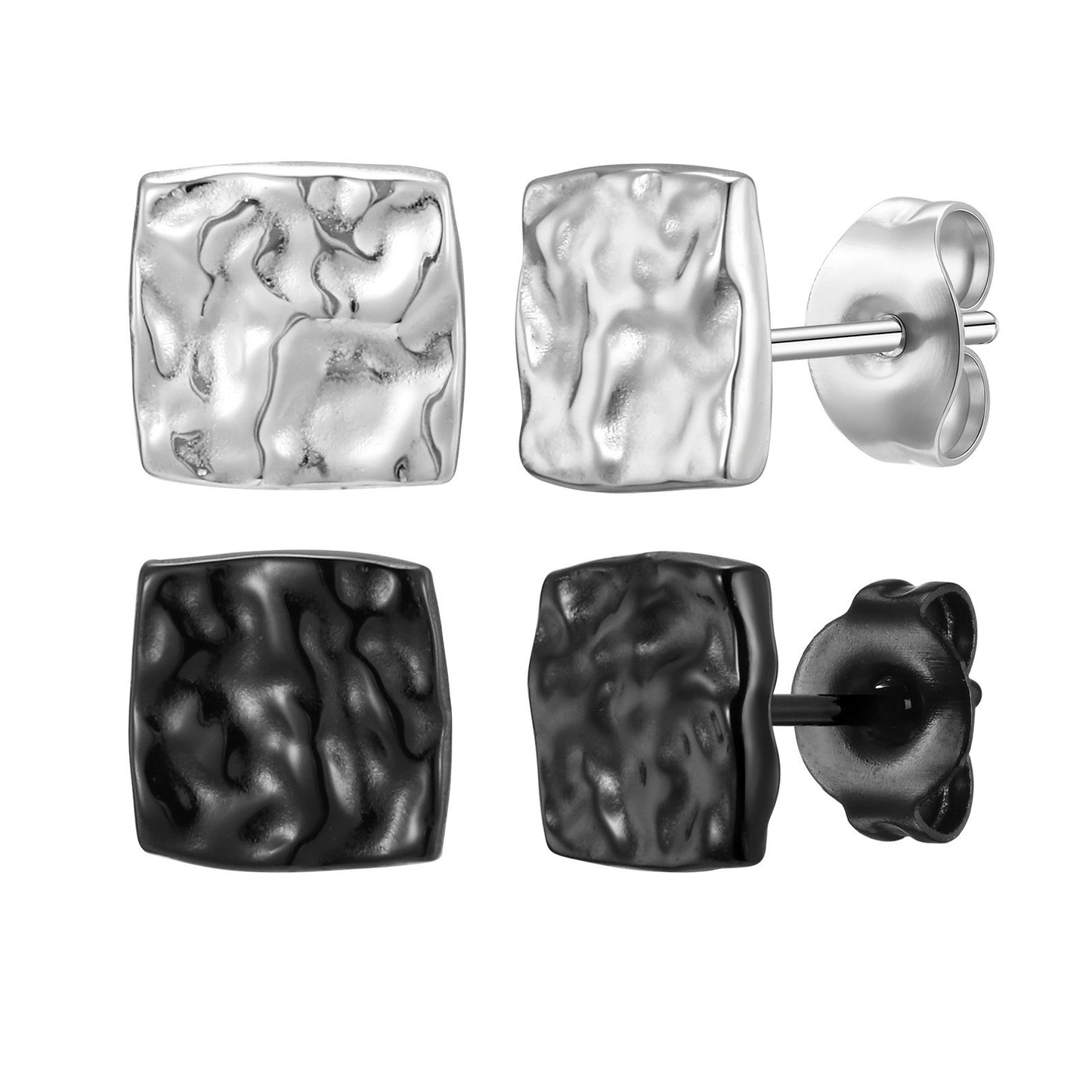 Kemstone Stainless Steel Square Textured Stud Earrings for Men ES-706