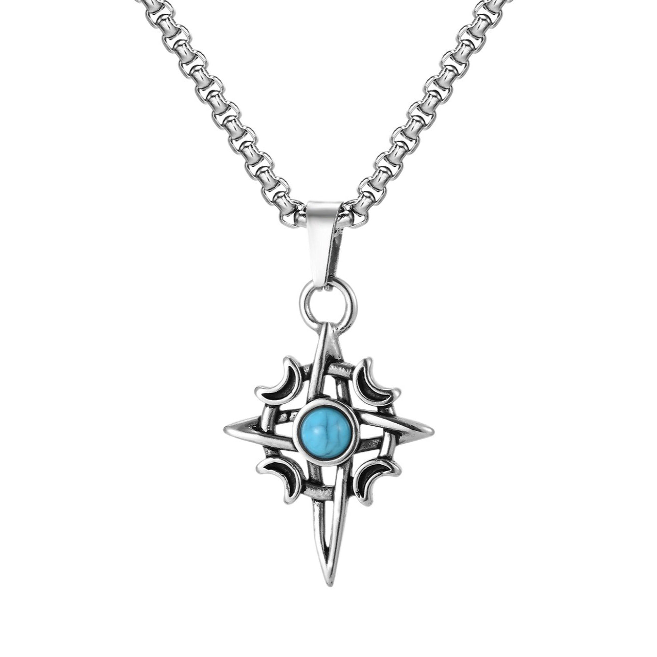 Kemstone Stainless Steel Star Moon Turquoise Pendant Necklace for Men PN-2111