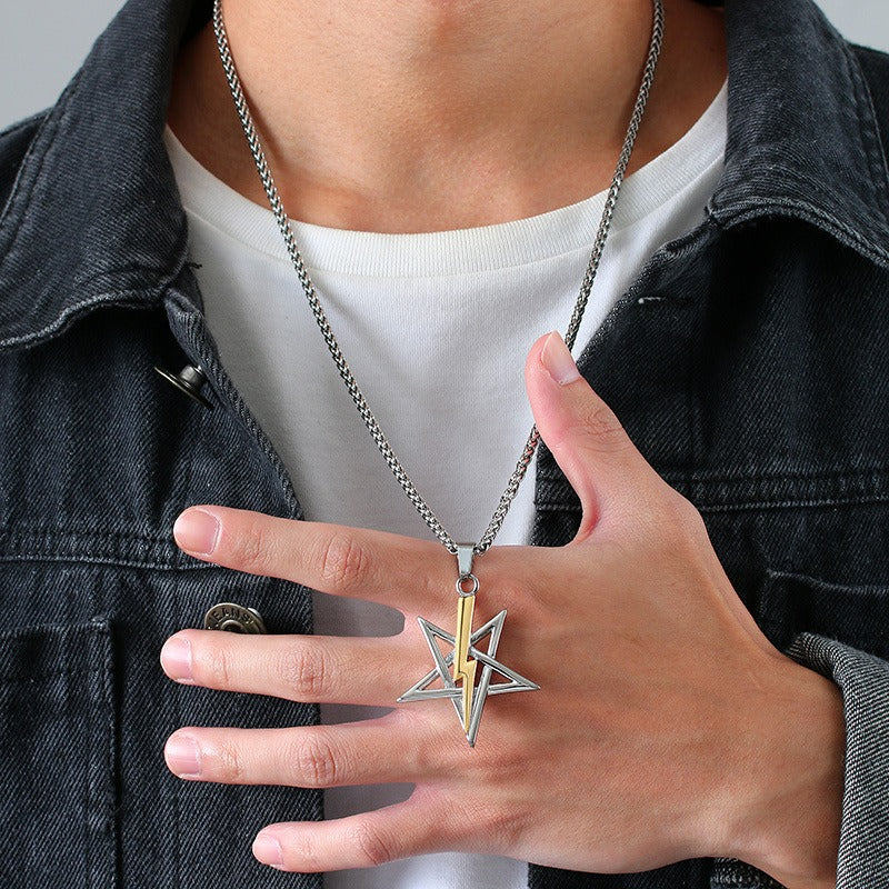 Kemstone Stainless Steel Lightning Bolt Star Pendant Necklace for Men PN-1164