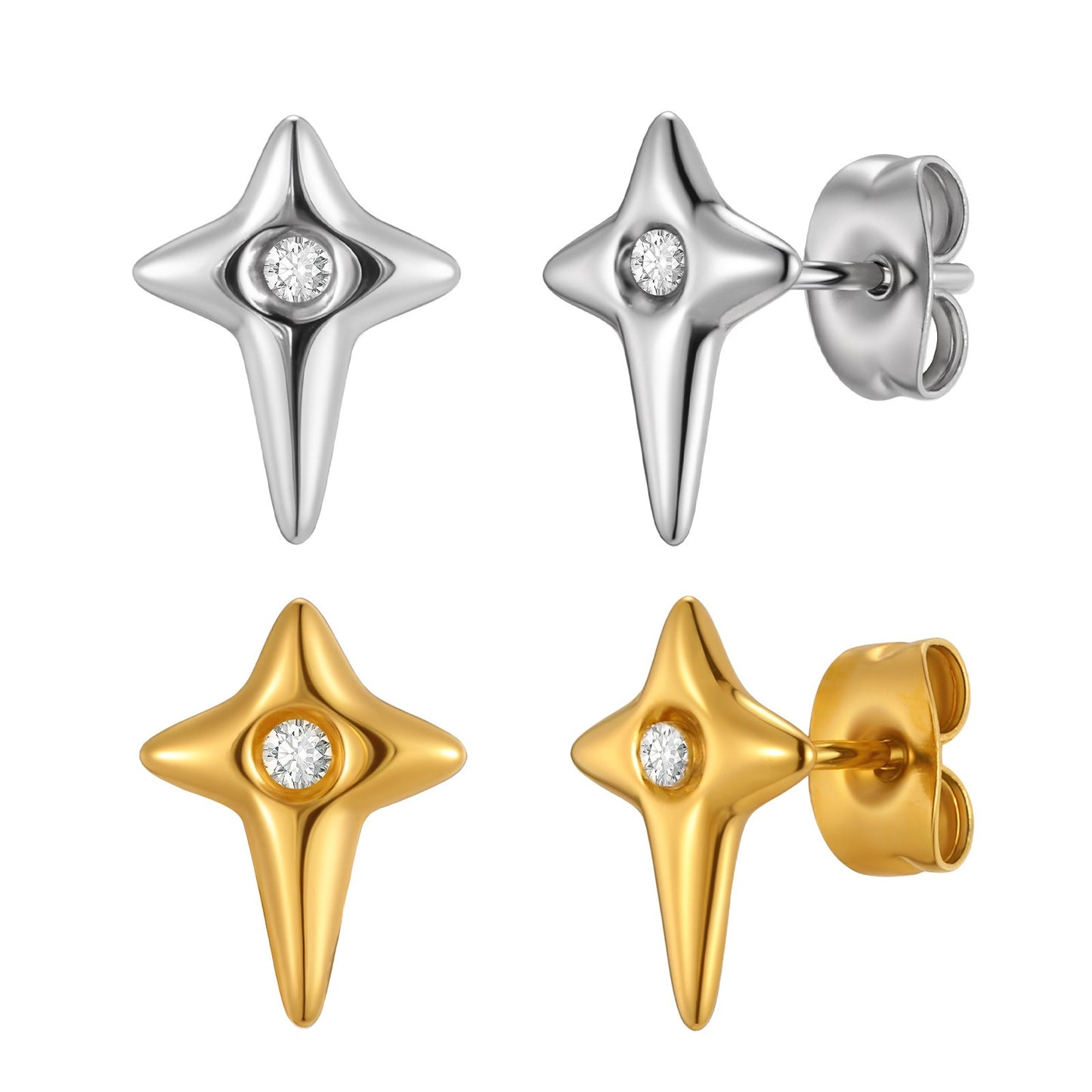 Kemstone Star Stud Earrings Stainless Steel Cubic Zirconia Earrings for Men ES-776