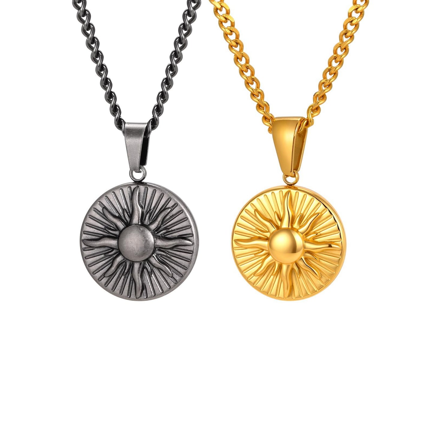 Kemstone Stainless Steel Sun Pendant Necklace for Men Round Disc Gold Silver PN-2306