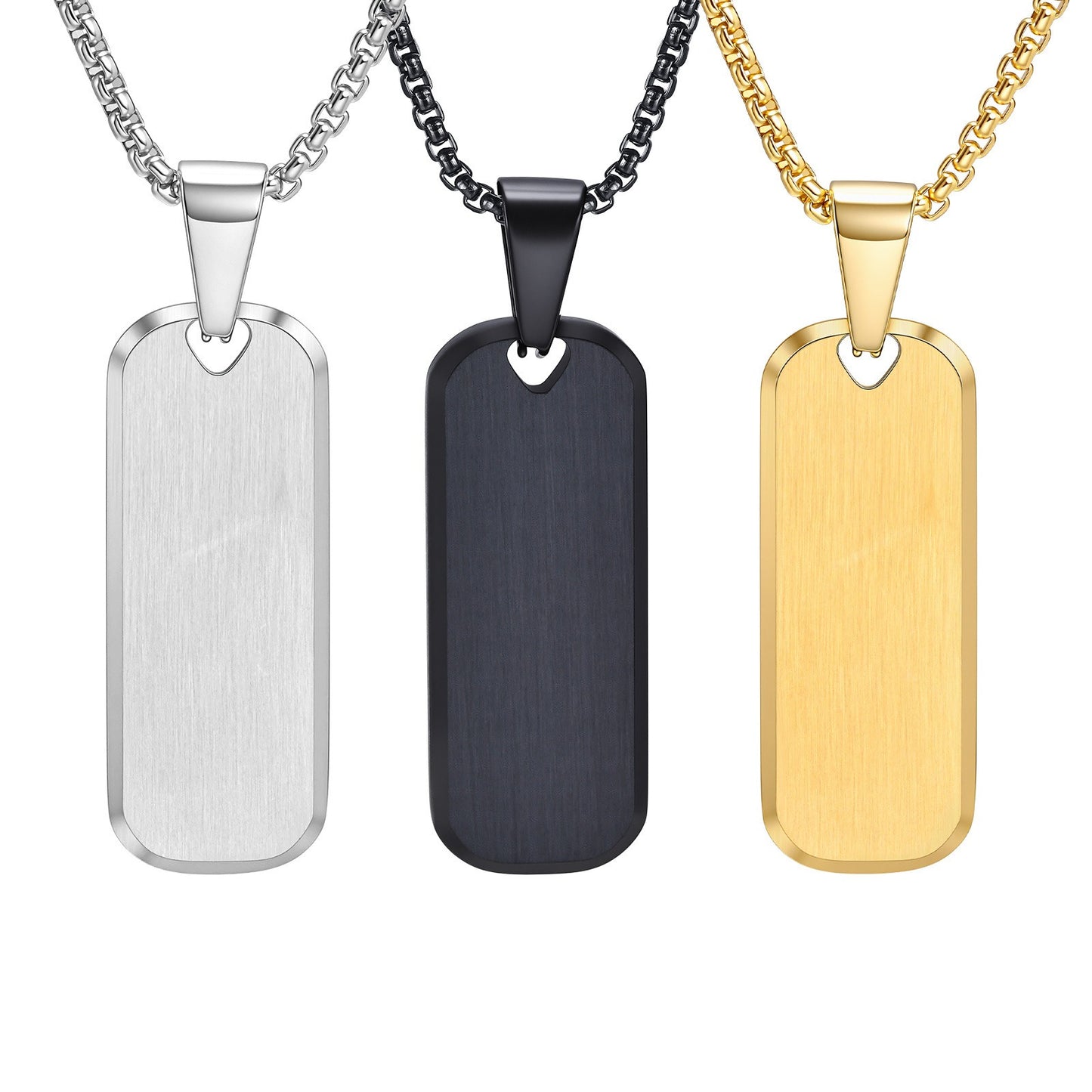 Kemstone Tag Pendant Necklace Beveled Edge Stainless Steel Rectangle Plate for Men PN-1896