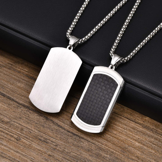 Kemstone Stainless Steel Carbon Fiber Tag Pendant Necklace for Men PN-1855