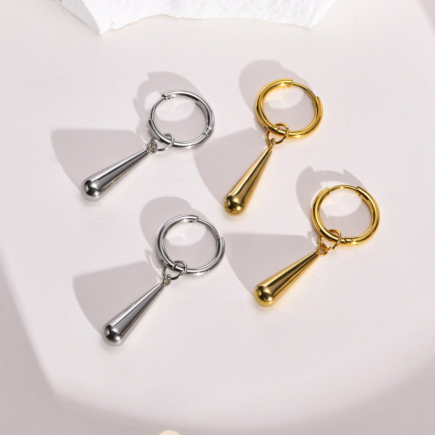 Kemstone Waterdrop Stainless Steel Earrings for Men – Gothic Minimalist Drop Design ED-556