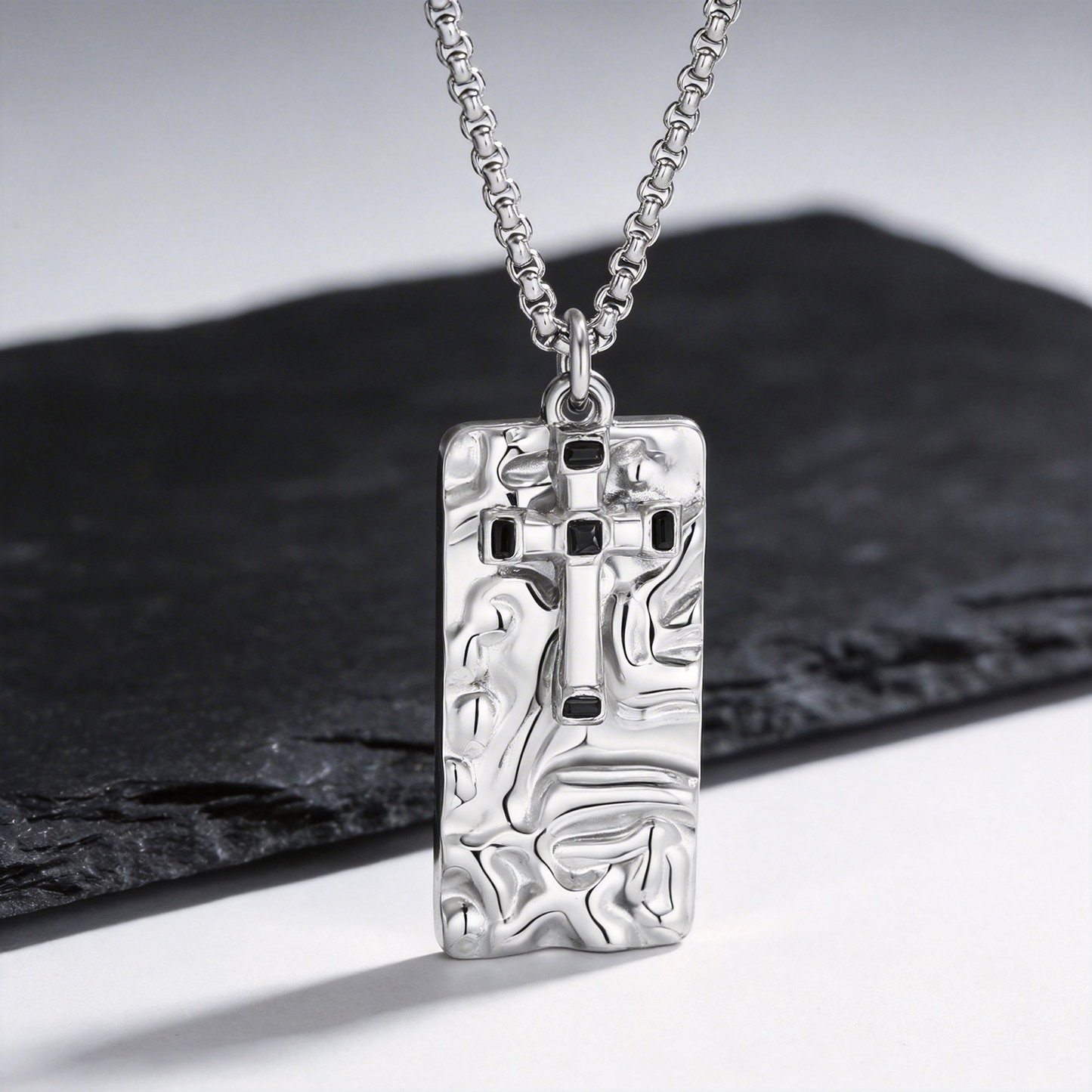 Kemstone Stainless Steel Cross Pendant Necklace for Men Women Textured Heart PN-2275