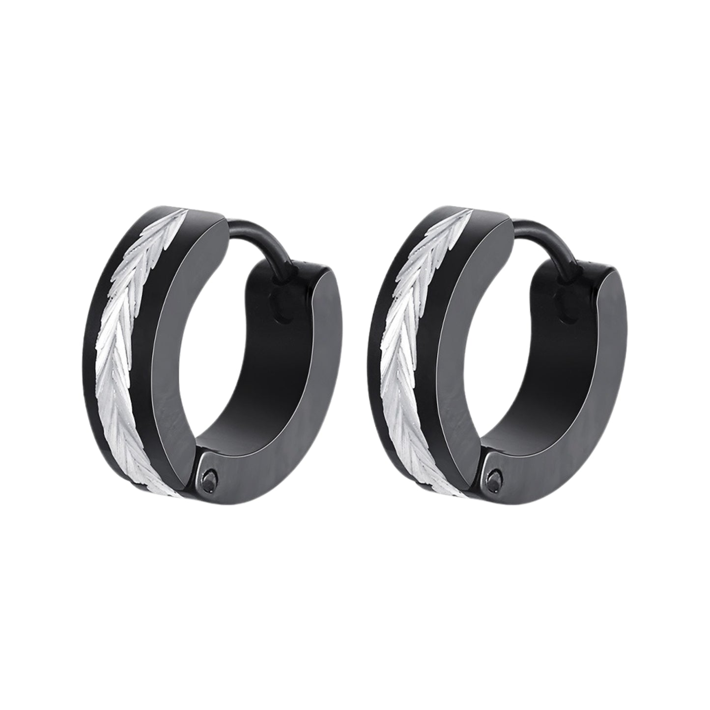 emstone Stainless Steel Textured Hoop Earring for Men – Carved Finish EH-711