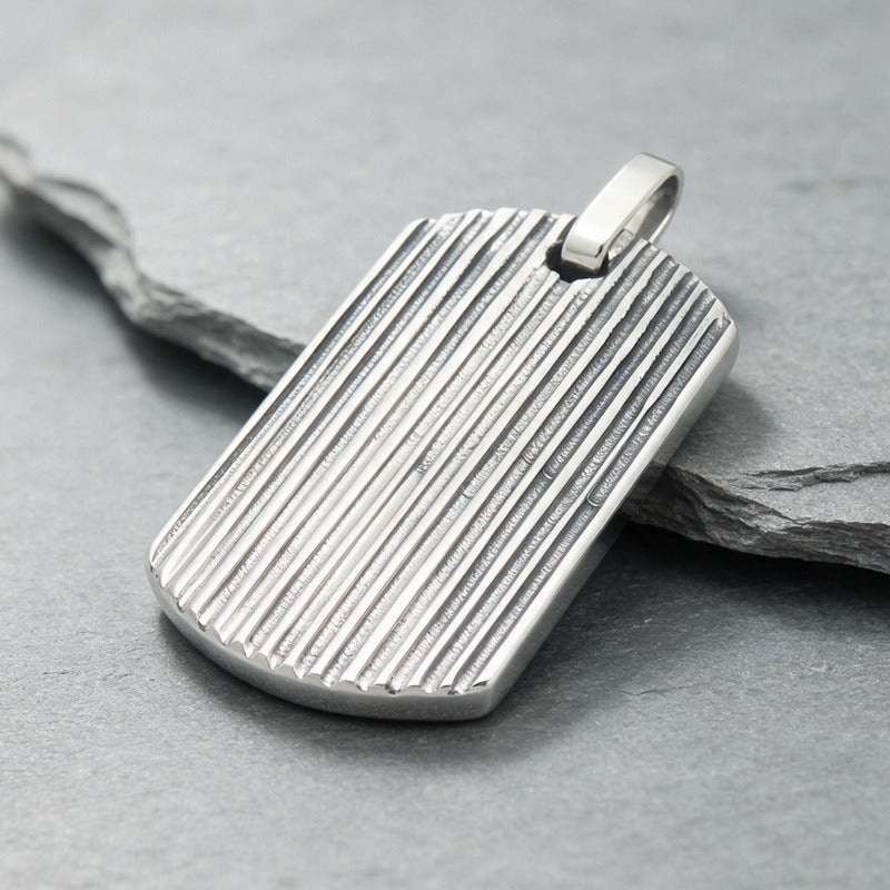 Kemston Stainless Steel Textured Tag Pendant Necklace for Men Minimalist KP118338-KJX