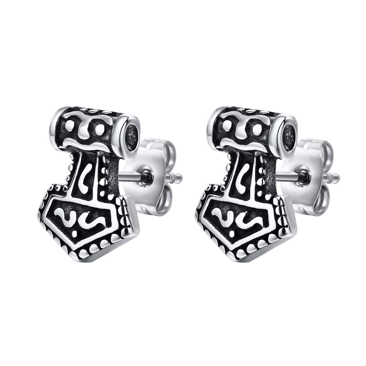 Kemstone Stainless Steel Thor Hammer Stud Earrings Men Nordic Vintage ES-436