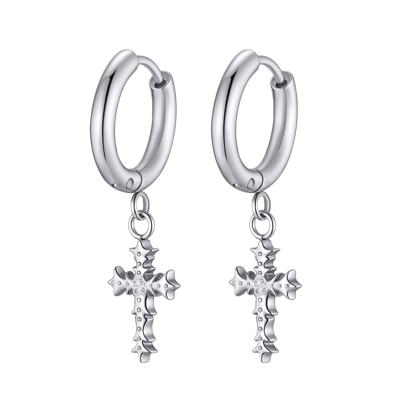 Kemstone Stainless Steel Thorn Cross Earrings for Men – Silver ED-1034