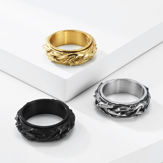 Kemston Thorn Vine Spinner Ring for Men Stainless Steel Vintage Style K-R1195