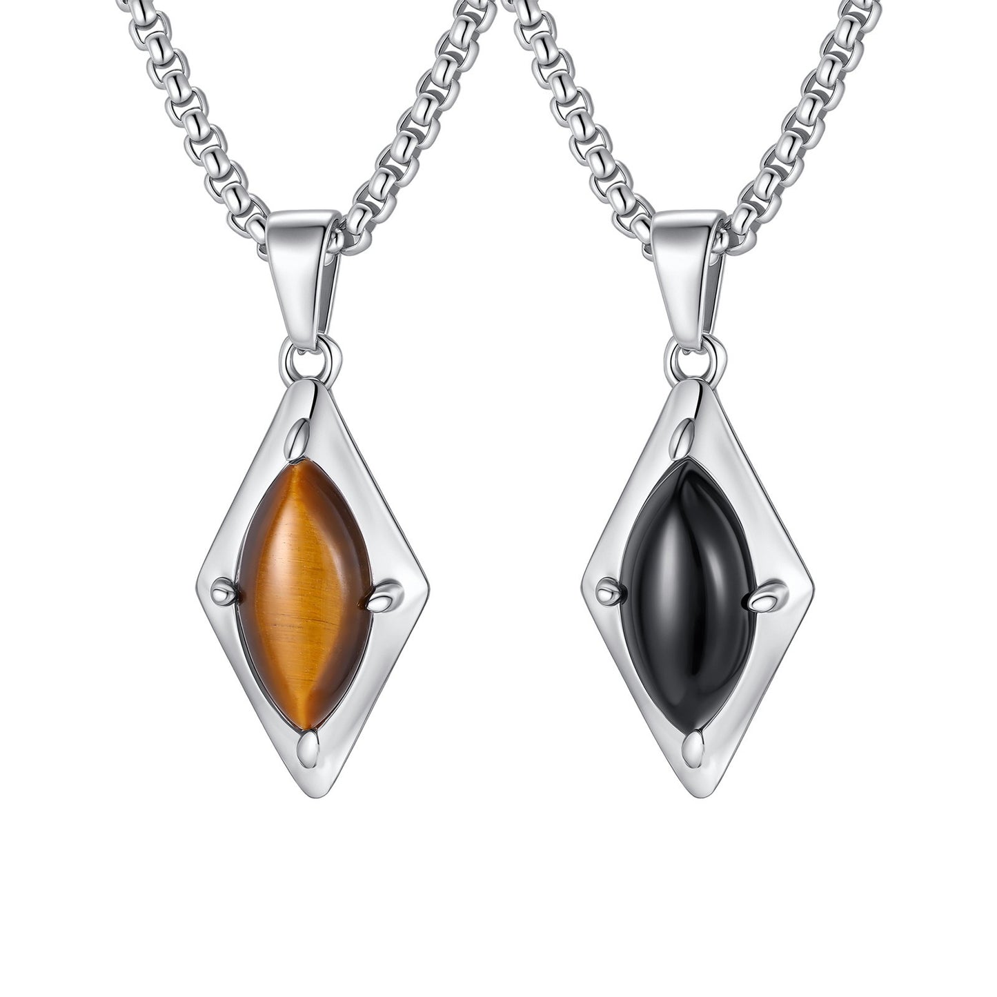 Kemstone Stainless Steel Tiger Eye Agate Pendant Necklace for Men PN-2271