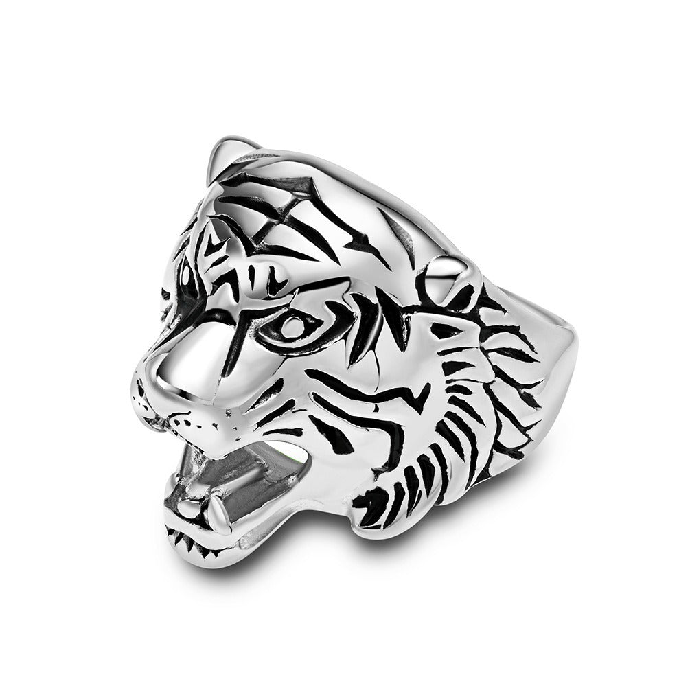 Kemstone Men’s Stainless Steel Tiger Head Ring – Vintage Punk Style K-R684