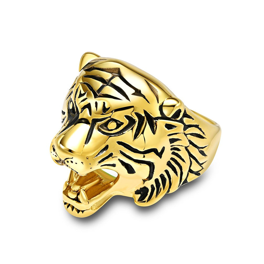 Kemstone Men’s Stainless Steel Tiger Head Ring – Vintage Punk Style K-R684