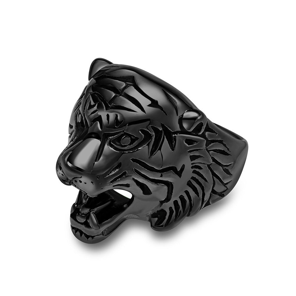 Kemstone Men’s Stainless Steel Tiger Head Ring – Vintage Punk Style K-R684