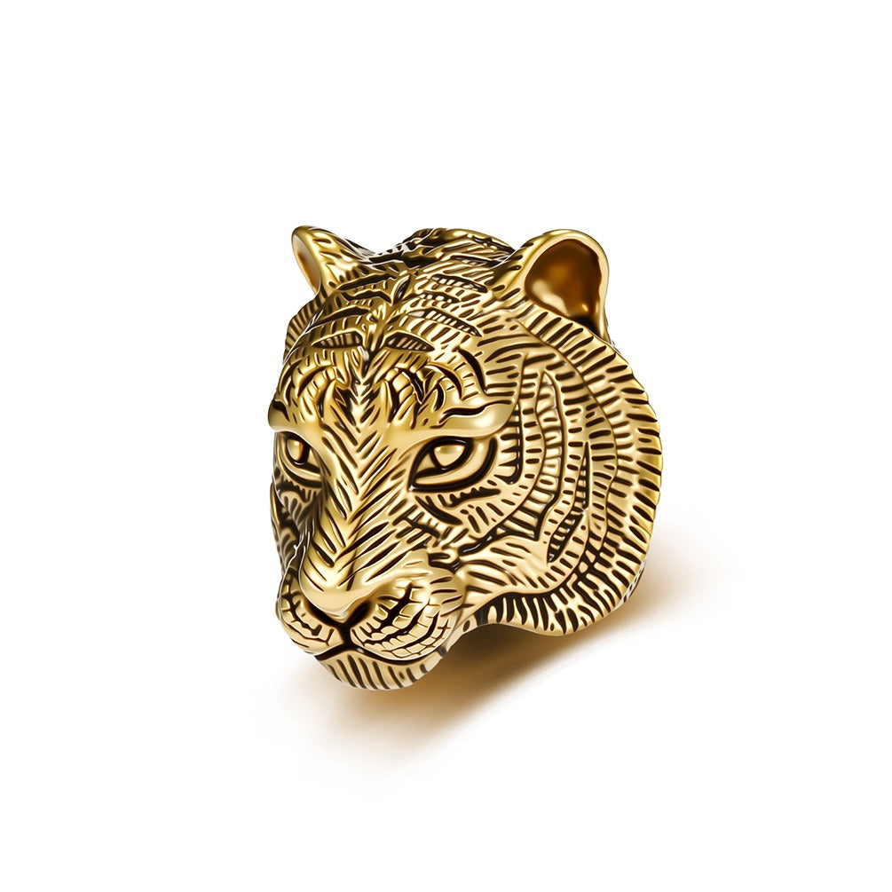 Kemstone Stainless Steel Tiger Head Ring – Vintage Chunky Style for Men K-R1149
