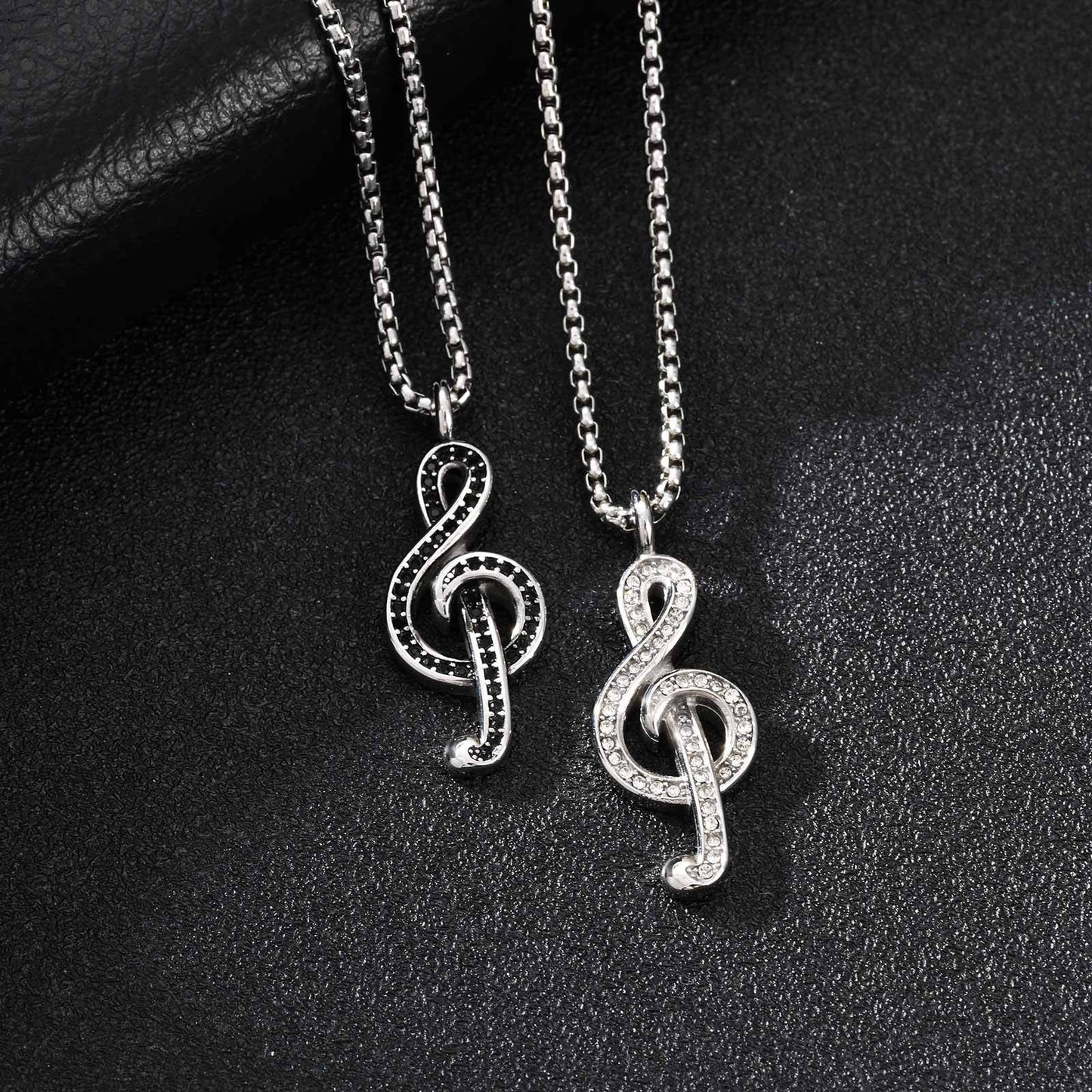 Kemstone Men’s Stainless Steel Treble Clef Necklace – Crystal Rhinestone PN-2229