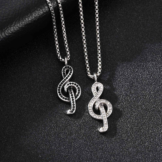 Kemstone Men’s Stainless Steel Treble Clef Necklace – Crystal Rhinestone PN-2229