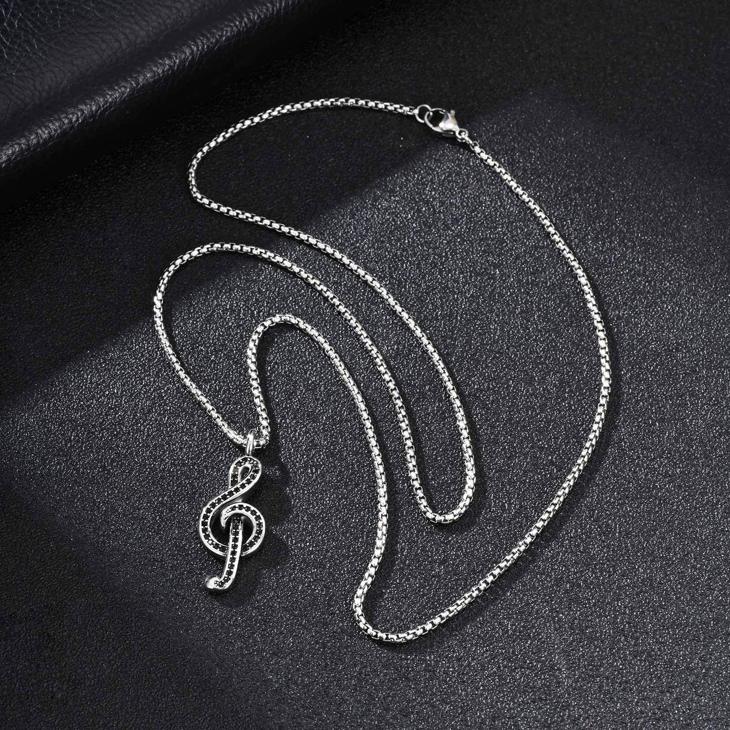 Kemstone Men’s Stainless Steel Treble Clef Necklace – Crystal Rhinestone PN-2229