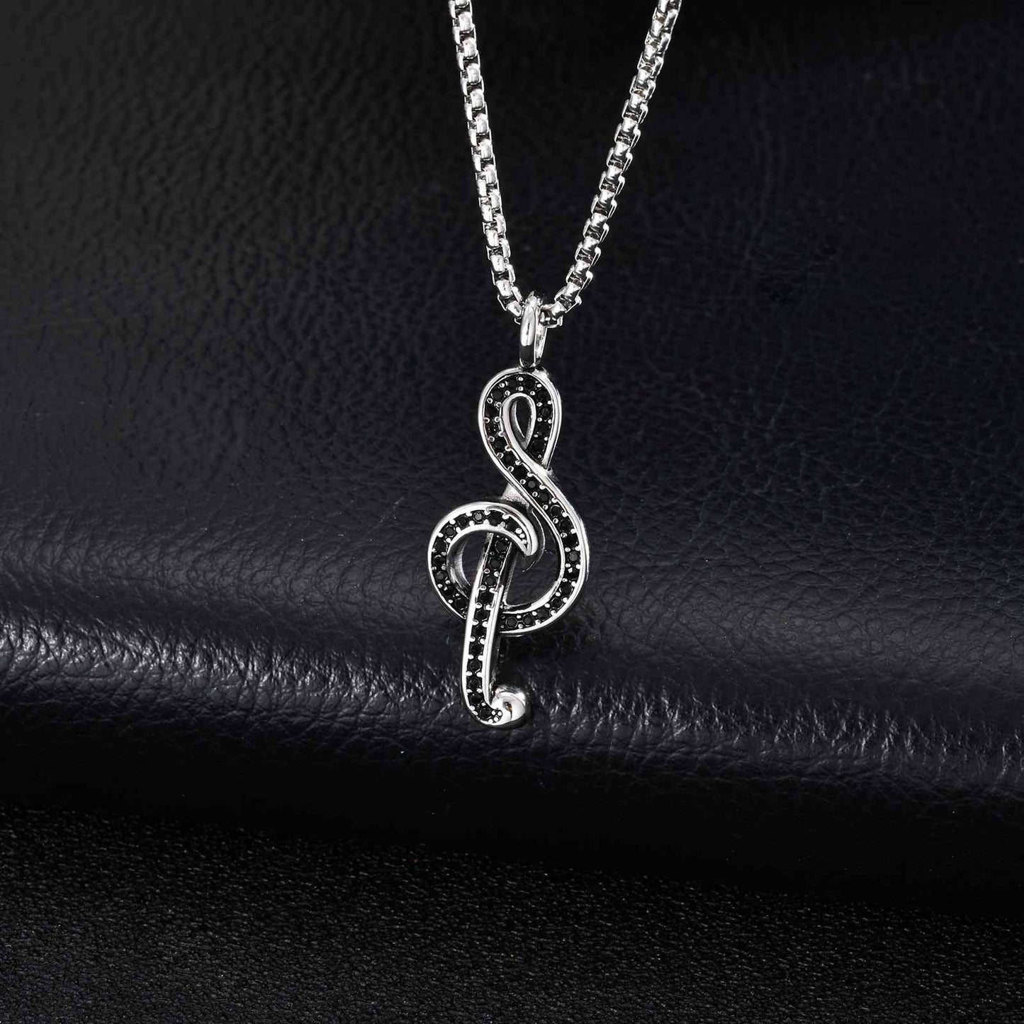 Kemstone Men’s Stainless Steel Treble Clef Necklace – Crystal Rhinestone PN-2229