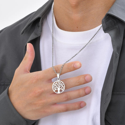 Kemston Tree of Life Necklace for Men Stainless Steel Openwork Pendant PN-1974