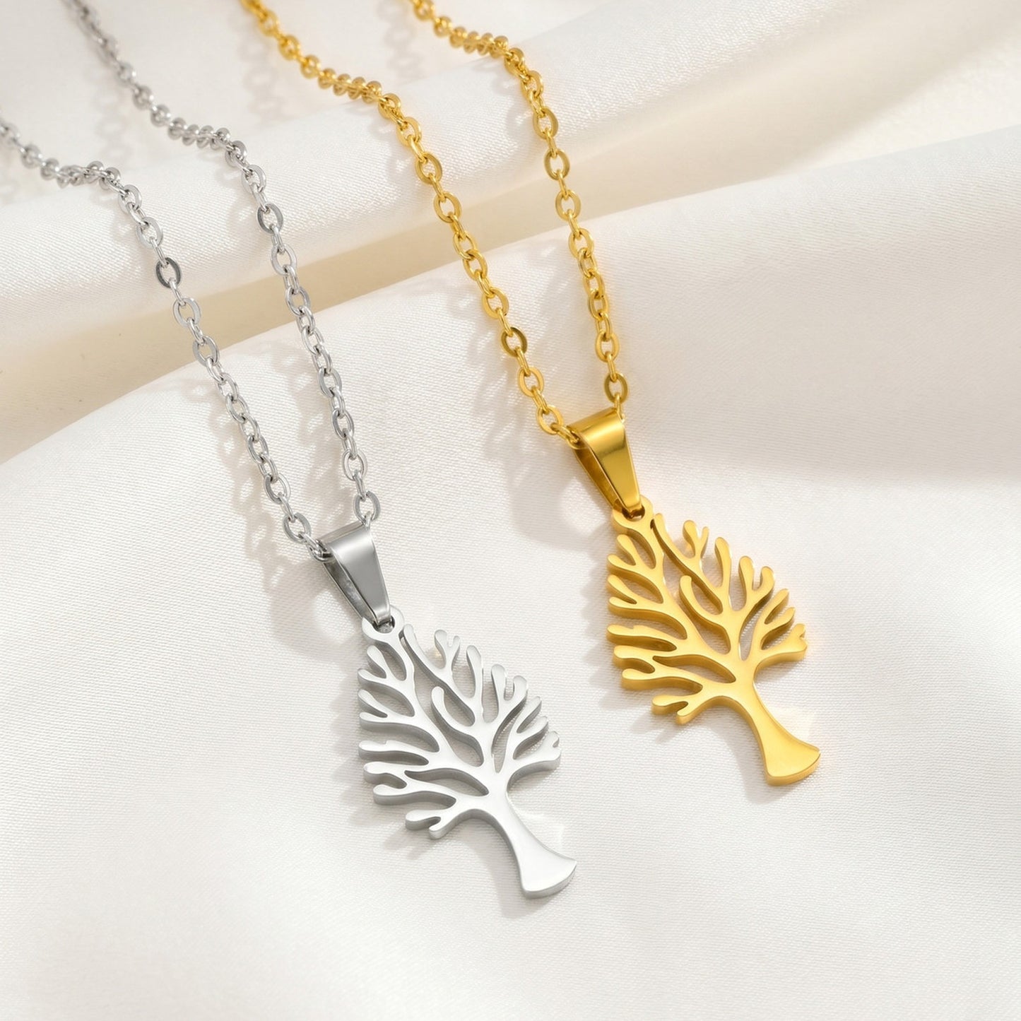 Kemston Stainless Steel Tree Of Life Pendant Necklace for Men Women Minimal Nature Design PN-2357