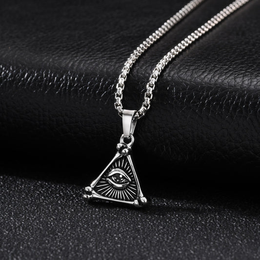 Kemston Triangle Eye Necklace for Men Stainless Steel Gothic Pendant PN-2395
