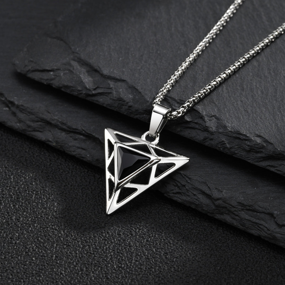Kemstone Black Cubic Zirconia Triangle Pendant for Men Stainless Steel PN-2455